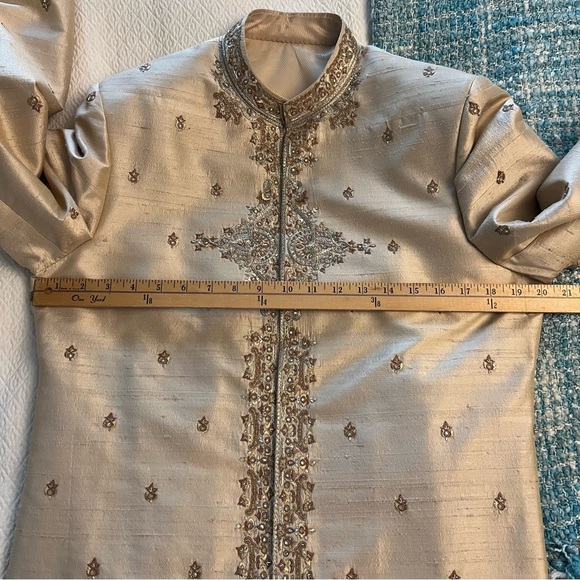 Light Gold Raw Silk Sherwani - Picture 13 of 15